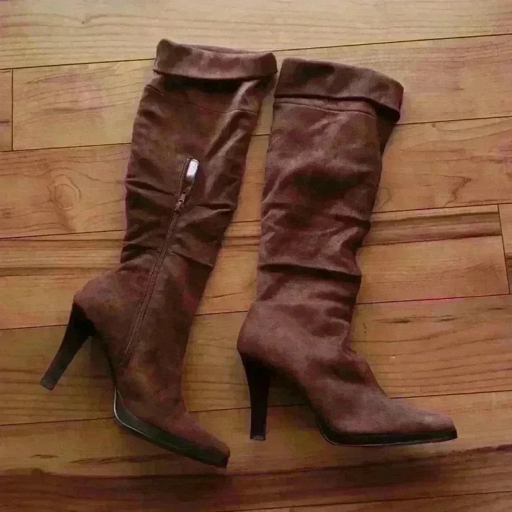 Diba Brown Heeled Boots with Suede Elegance